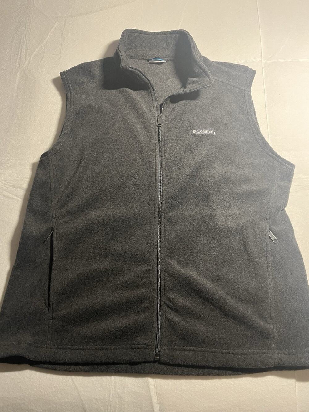 Columbia Fleece Vest Mens Large Gray Full Zip Outdoor Hiking Pockets Casual